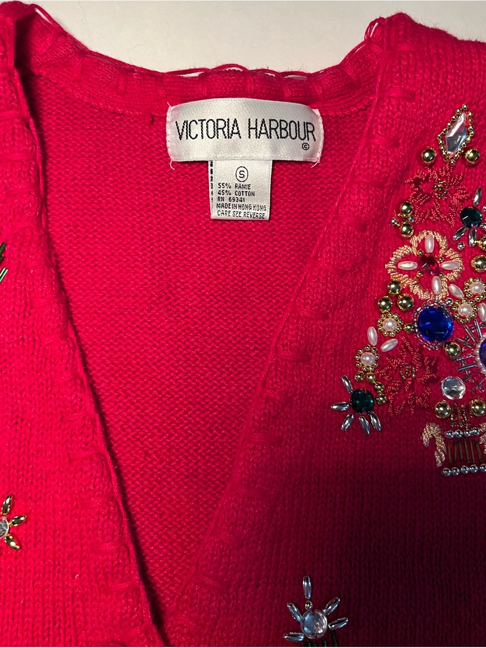 Vintage Victoria Harbour Beaded Christmas Sweater Vest Red Small - Picture 7 of 10